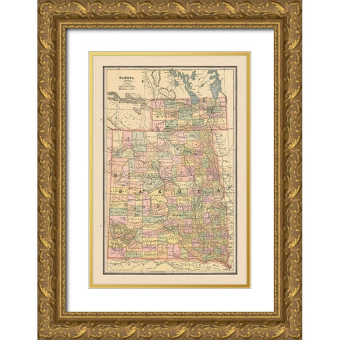 Dakota, United States - Cram 1888 Gold Ornate Wood Framed Art Print with Double Matting by Cram
