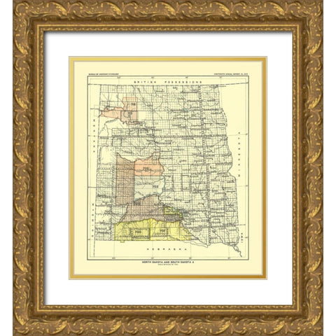 North and South Dakota - Hoen 1896 Gold Ornate Wood Framed Art Print with Double Matting by Hoen