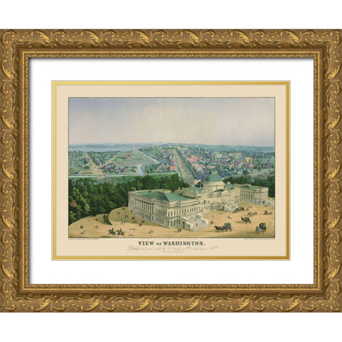 Washington DC - Sachse 1852 Gold Ornate Wood Framed Art Print with Double Matting by Sachse