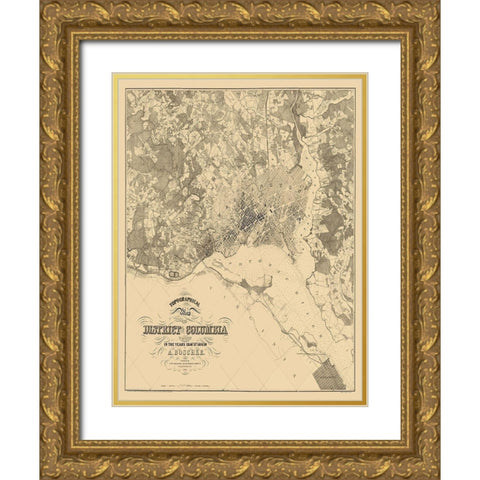 Washington DC Maryland - Boschke 1861 Gold Ornate Wood Framed Art Print with Double Matting by Boschke