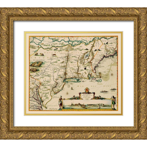 US East Coast, Chesapeake Bay to Maine 1685 Gold Ornate Wood Framed Art Print with Double Matting by Danckerts