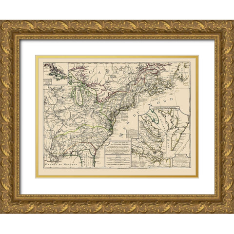US East of Mississippi River - Phelippeaux 1783 Gold Ornate Wood Framed Art Print with Double Matting by Phelippeaux