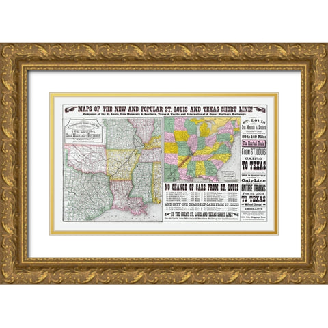St Louis, Iron Mountain and Southern Railway - Gold Ornate Wood Framed Art Print with Double Matting by Unknown