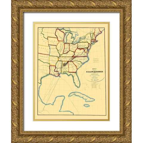 NE and SW Alabama Railroad - Hoyer 1850 Gold Ornate Wood Framed Art Print with Double Matting by Hoyer