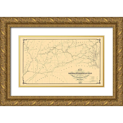 Norfolk and Petersburg Railroad - Griffith 1858 Gold Ornate Wood Framed Art Print with Double Matting by Griffith