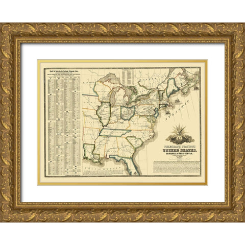 United States Telegraph Stations - Barr 1853 Gold Ornate Wood Framed Art Print with Double Matting by Barr