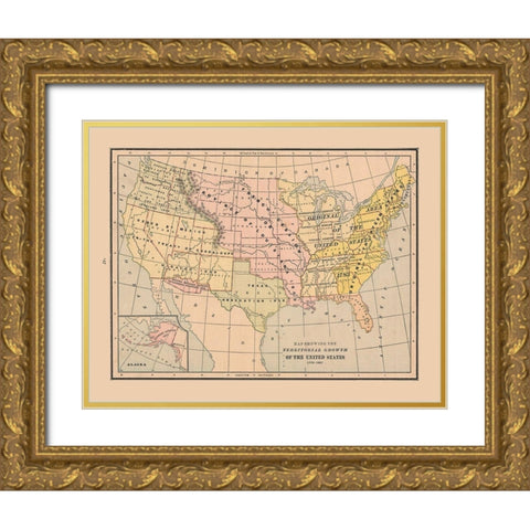 Growth of United States - Cram 1888 Gold Ornate Wood Framed Art Print with Double Matting by Cram