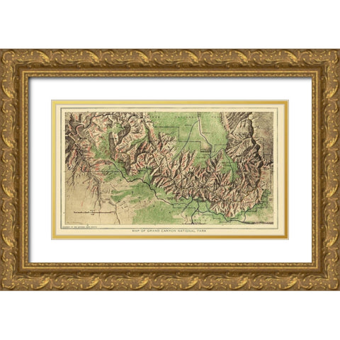 Grand Canyon National Park - USGS 1926 Gold Ornate Wood Framed Art Print with Double Matting by USGS