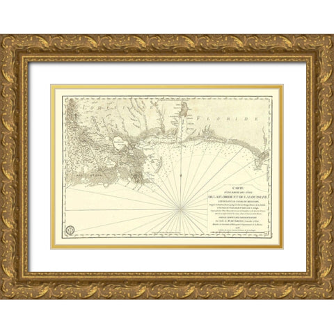 Florida Louisiana Gulf Coast - Sartine 1778 Gold Ornate Wood Framed Art Print with Double Matting by Sartine