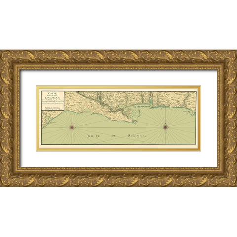 Gulf Coast Nautical Map - 1732 Gold Ornate Wood Framed Art Print with Double Matting by Unknown