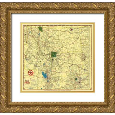 Texaco - Idaho, Montana, Wyoming - Rand McNally Gold Ornate Wood Framed Art Print with Double Matting by Rand McNally