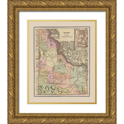 Idaho - Cram 1892 Gold Ornate Wood Framed Art Print with Double Matting by Cram