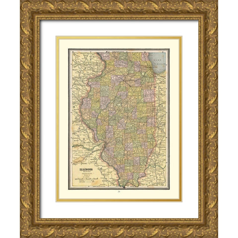 Illinois - Cram 1888 Gold Ornate Wood Framed Art Print with Double Matting by Cram