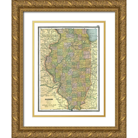 Illinois - Johnson 1888 Gold Ornate Wood Framed Art Print with Double Matting by Johnson