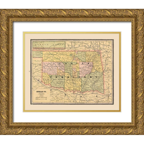 Indian Territory, Oklahoma - Cram 1888 Gold Ornate Wood Framed Art Print with Double Matting by Cram