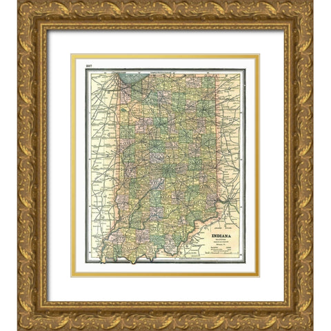 Indiana - Johnson 1888 Gold Ornate Wood Framed Art Print with Double Matting by Johnson