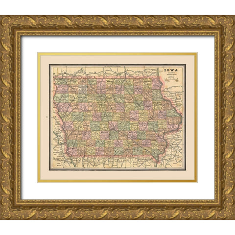 Iowa - Cram 1888 Gold Ornate Wood Framed Art Print with Double Matting by Cram