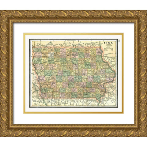Iowa - Johnson 1888 Gold Ornate Wood Framed Art Print with Double Matting by Johnson