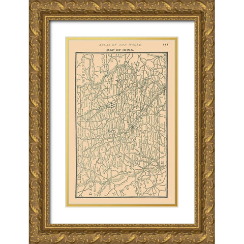 Iowa - Alden 1886 Gold Ornate Wood Framed Art Print with Double Matting by Alden