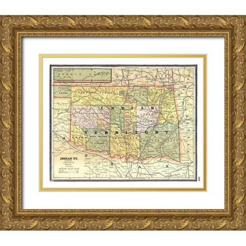 Indian Territory - Johnson 1888 Gold Ornate Wood Framed Art Print with Double Matting by Johnson