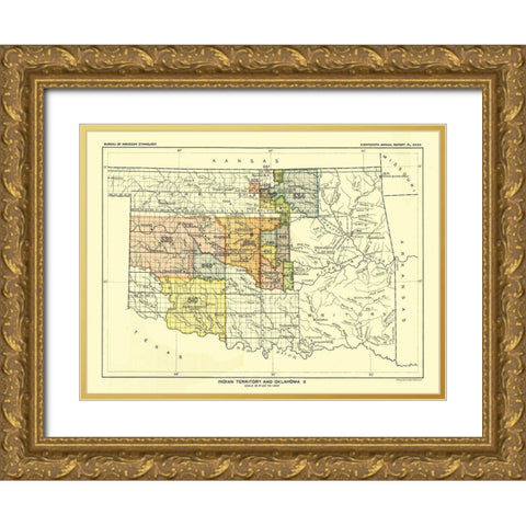 Indian Territory Oklahoma - Guthrie - Hoen 1896 Gold Ornate Wood Framed Art Print with Double Matting by Hoen