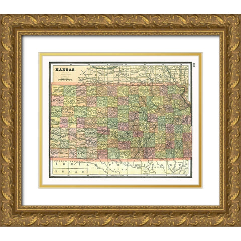 Kansas - Johnson 1888 Gold Ornate Wood Framed Art Print with Double Matting by Johnson