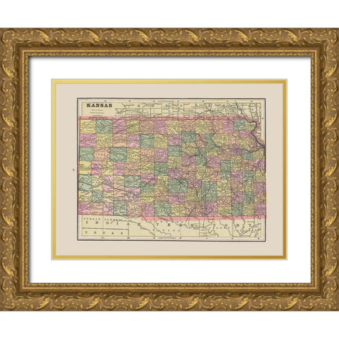 Kansas - Cram 1892 Gold Ornate Wood Framed Art Print with Double Matting by Cram