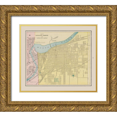 Kansas City  Missouri - Cram 1892 Gold Ornate Wood Framed Art Print with Double Matting by Cram