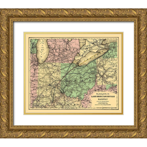 Lake Erie and Louisville Railway - Colton 1872 Gold Ornate Wood Framed Art Print with Double Matting by Colton