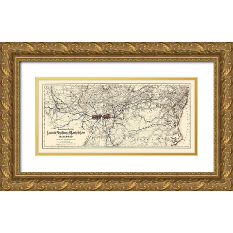 Louisville, New Albany and St Louis Air Line 1872 Gold Ornate Wood Framed Art Print with Double Matting by Colton