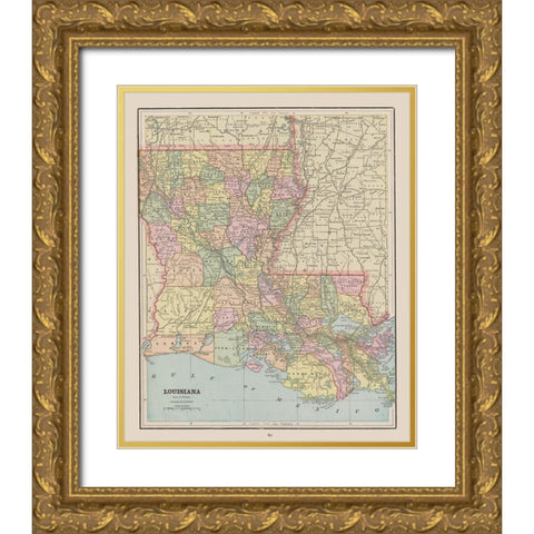 Louisiana - Cram 1892 Gold Ornate Wood Framed Art Print with Double Matting by Cram