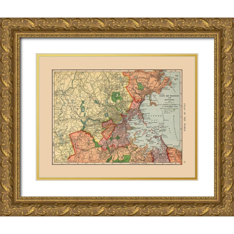 Boston  Massachusetts - Hammond 1910 Gold Ornate Wood Framed Art Print with Double Matting by Hammond