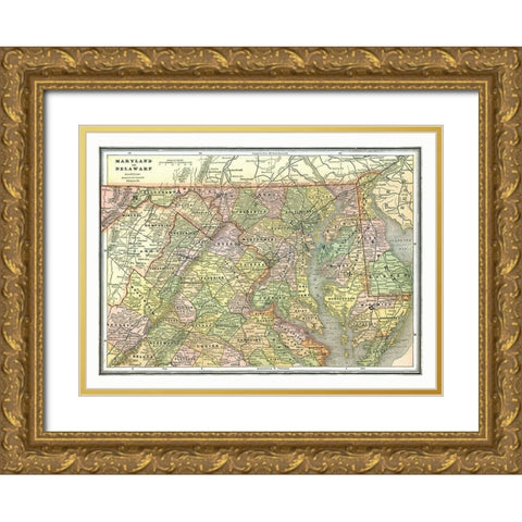 Maryland, Delaware - Johnson 1888 Gold Ornate Wood Framed Art Print with Double Matting by Johnson