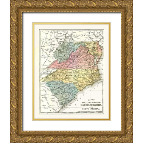 Maryland, Virginia, North Carolina - Mitchell 1869 Gold Ornate Wood Framed Art Print with Double Matting by Mitchell