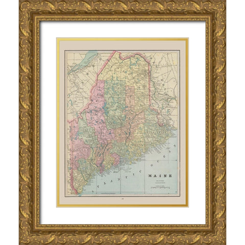 Maine - Cram 1892 Gold Ornate Wood Framed Art Print with Double Matting by Cram