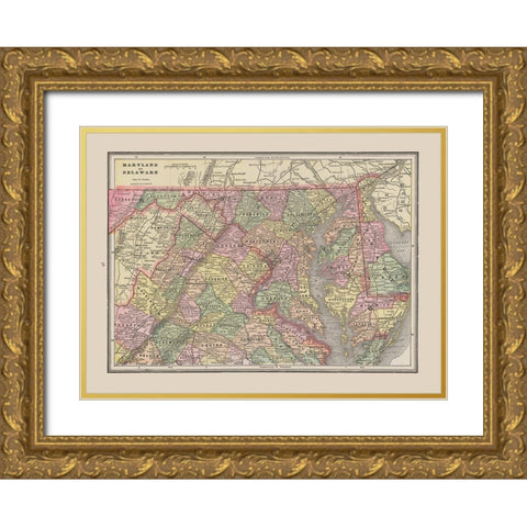 Maryland - Delaware - Cram 1892 Gold Ornate Wood Framed Art Print with Double Matting by Cram
