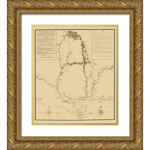 Mississippi to Ft Assumption and Florida 1743 Gold Ornate Wood Framed Art Print with Double Matting by Demarigny