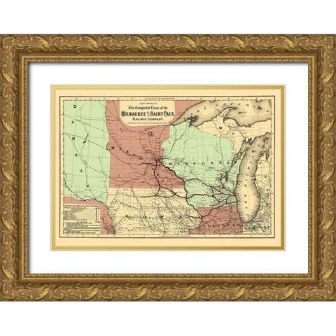 Milwaukee and Saint Paul Railway - Colton 1872 Gold Ornate Wood Framed Art Print with Double Matting by Colton