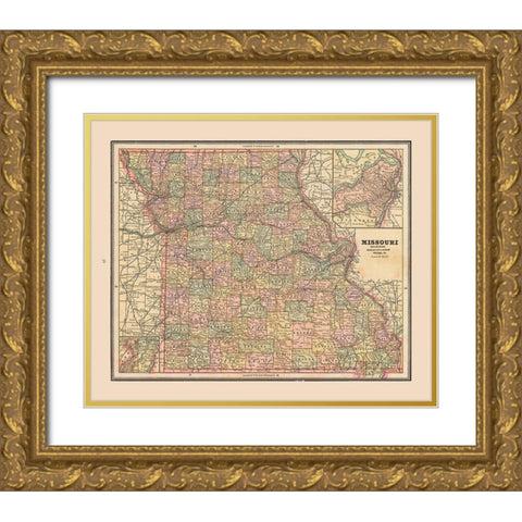 Missouri - Cram 1888 Gold Ornate Wood Framed Art Print with Double Matting by Cram