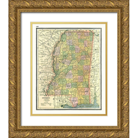 Mississippi - Johnson 1888 Gold Ornate Wood Framed Art Print with Double Matting by Johnson