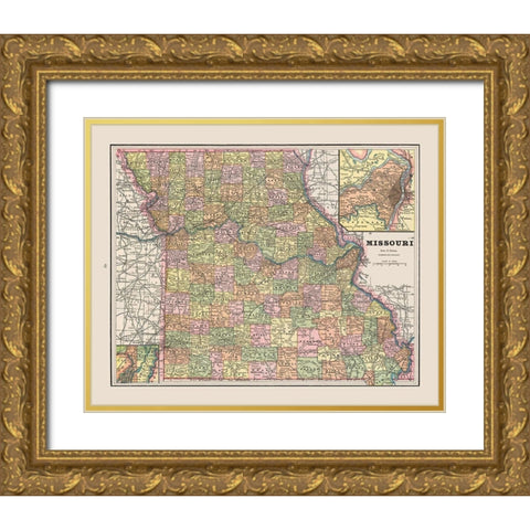 Missouri - Cram 1892 Gold Ornate Wood Framed Art Print with Double Matting by Cram