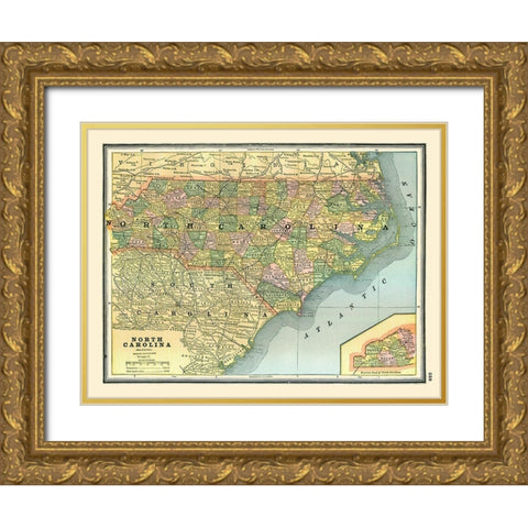North Carolina - Johnson 1888 Gold Ornate Wood Framed Art Print with Double Matting by Johnson