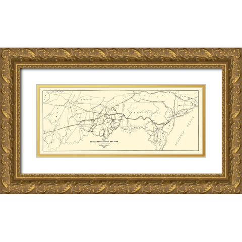 Ohio and Pennsylvania Railroad - Schuchman 1850 Gold Ornate Wood Framed Art Print with Double Matting by Schuchman