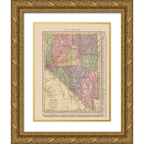 Nevada - Hammond 1910 Gold Ornate Wood Framed Art Print with Double Matting by Hammond