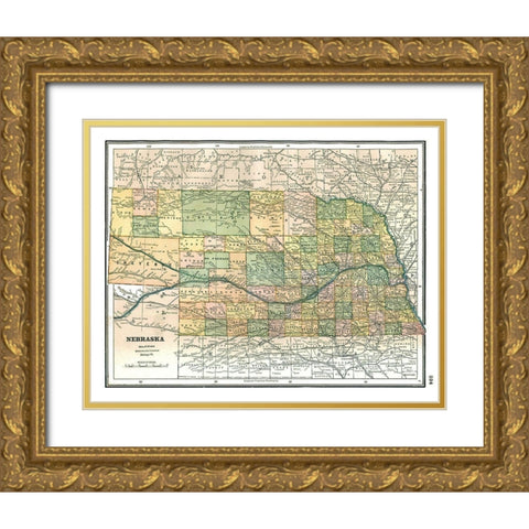 Nebraska - Johnson 1888 Gold Ornate Wood Framed Art Print with Double Matting by Johnson