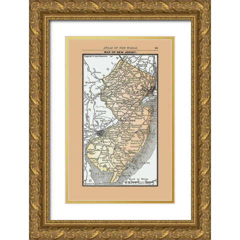 New Jersey - Alden 1886 Gold Ornate Wood Framed Art Print with Double Matting by Alden