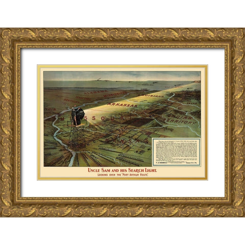 Port Arthur Route, Uncle Sam and Search Light 1896 Gold Ornate Wood Framed Art Print with Double Matting by Hornbeck