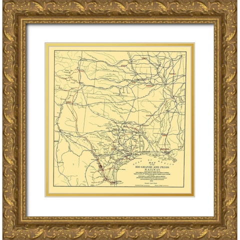 Rio Grande and Pecos Railway - Bien 1882 Gold Ornate Wood Framed Art Print with Double Matting by Bien