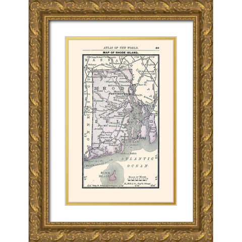 Rhode Island - Alden 1886 Gold Ornate Wood Framed Art Print with Double Matting by Alden