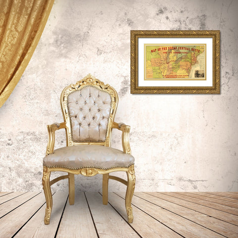 Great Central Railroad Route - Thomas 1856 Gold Ornate Wood Framed Art Print with Double Matting by Thomas